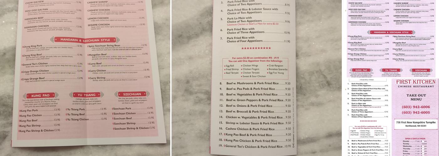 First Kitchen Chinese Restaurant Menu