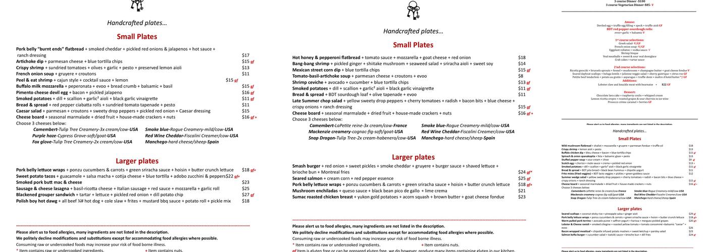 The Black Door Tavern Menu