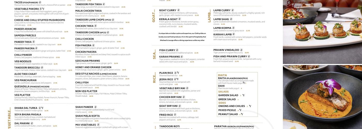 Dhaliwal's Lounge Menu