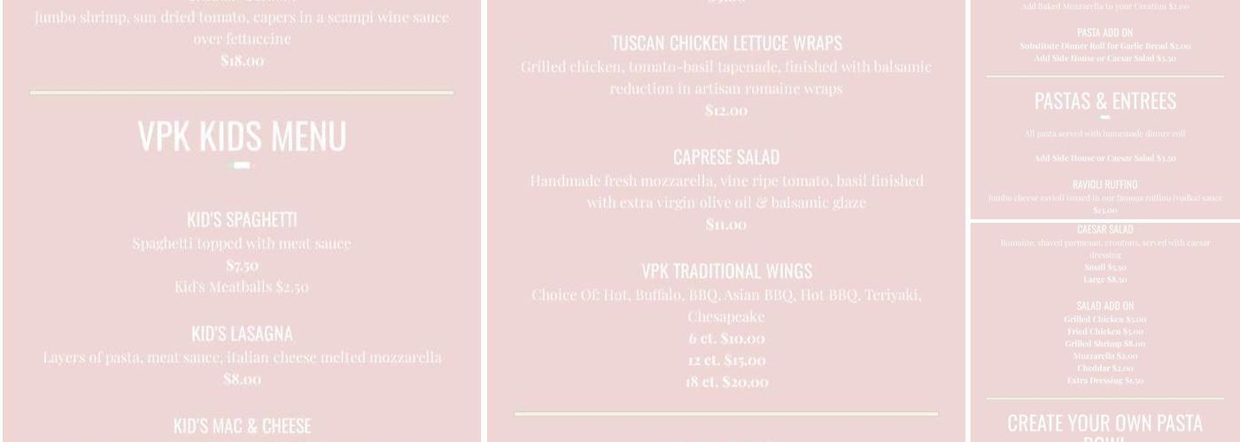 Vitale's Pizza Kitchen Menu