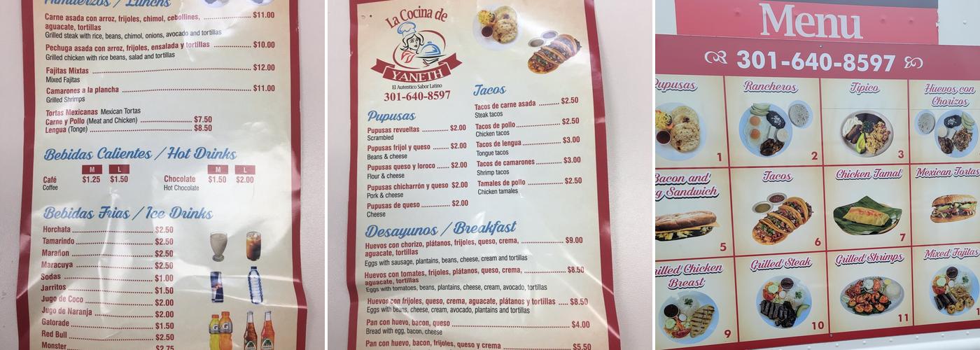 La Cocina de Yaneth Menu