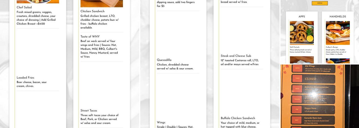 Culbert's Pub Menu