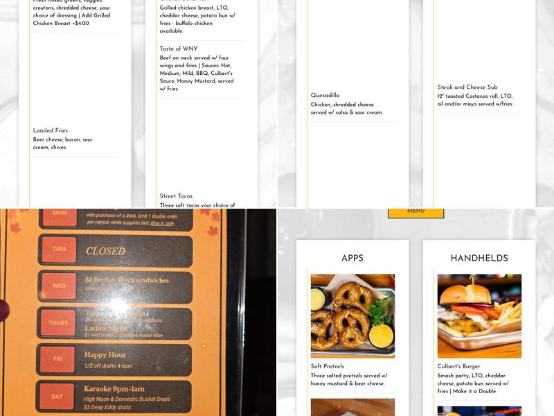 Culbert's Pub Menu