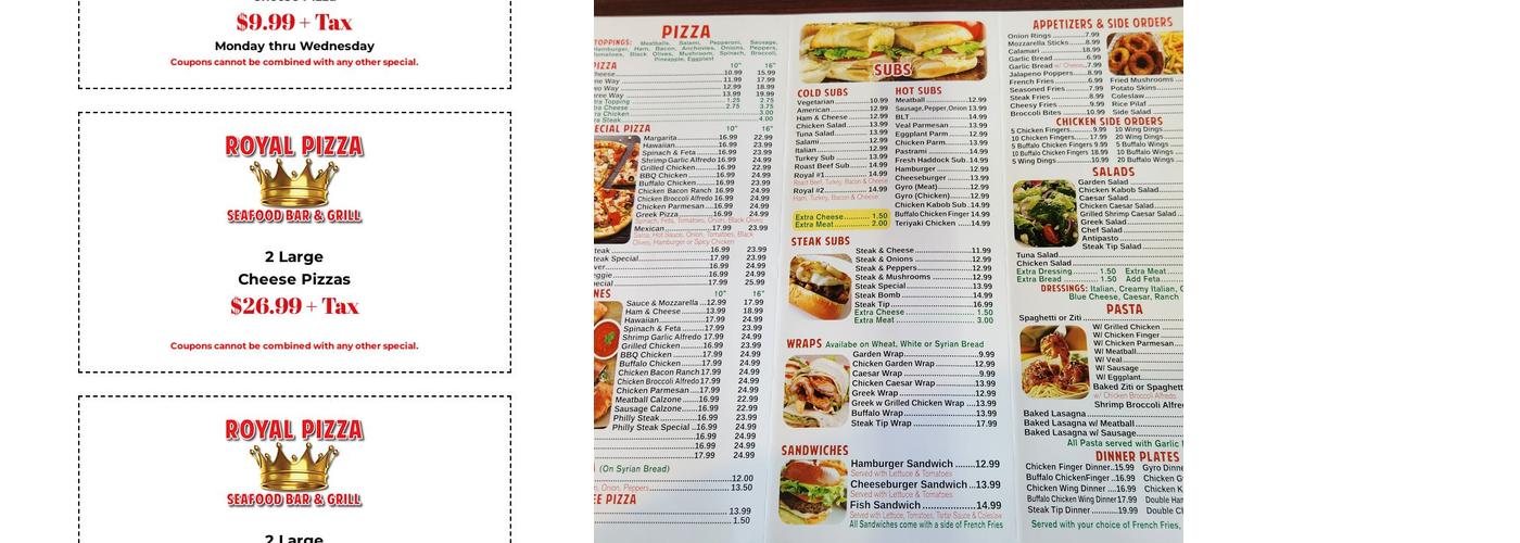 Royal Pizza & Seafood Menu