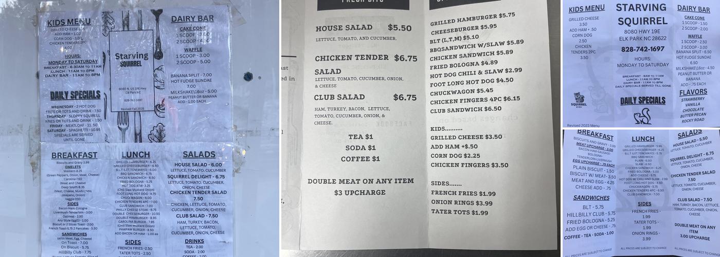 Starving Squirrel Menu