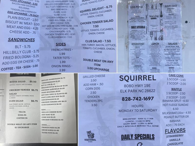 Starving Squirrel Menu