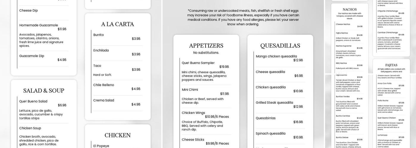 Que! Bueno Mexican Bar & Grill Menu
