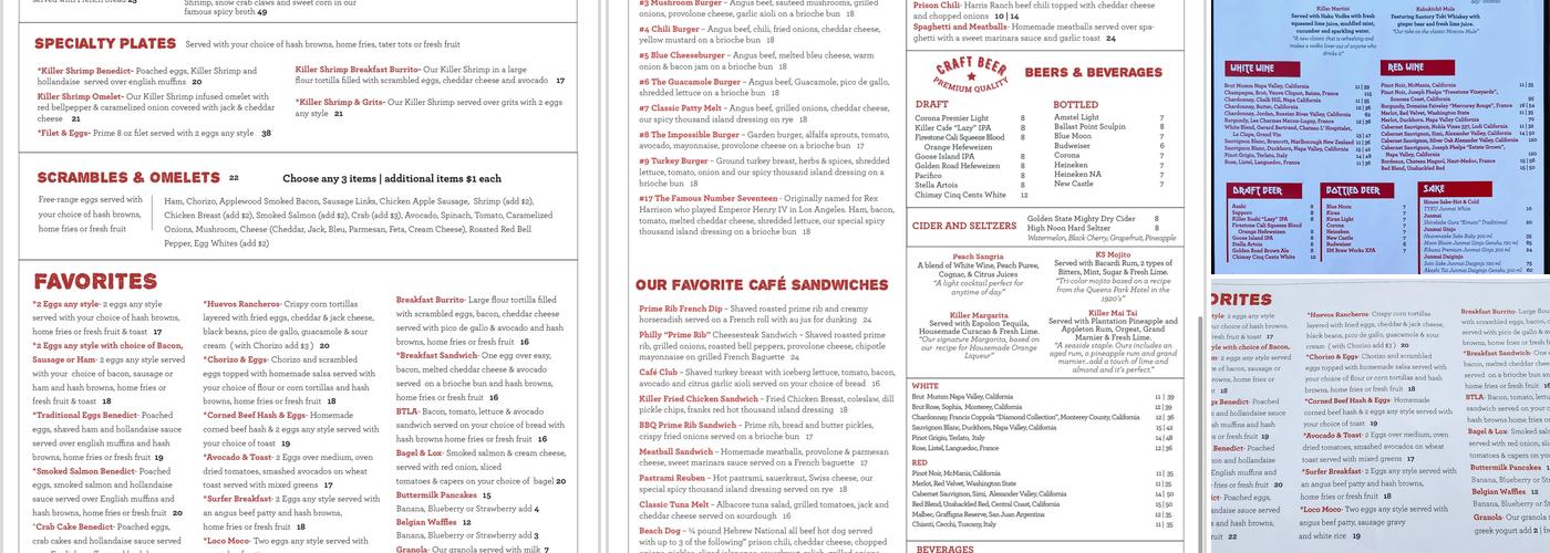 Killer Cafe Menu