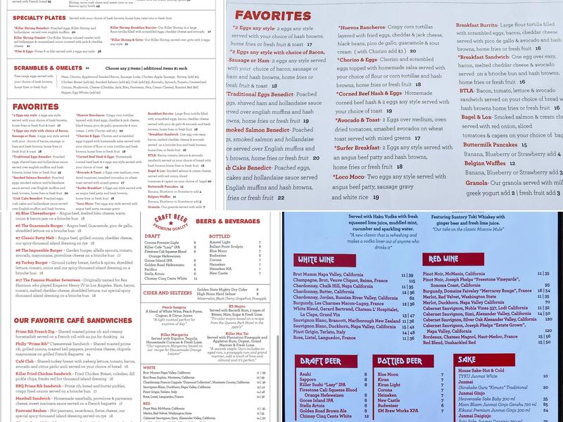 Killer Cafe Menu