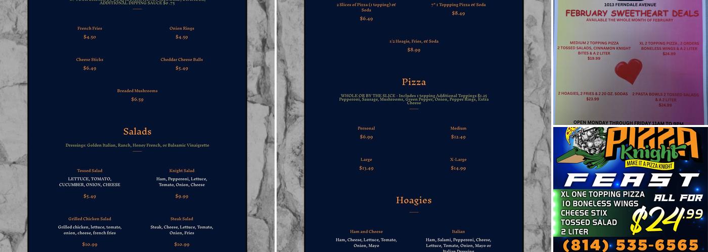 Pizza Knight Menu