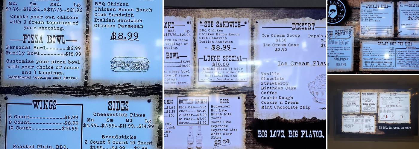 Big Papa's Pizza Menu