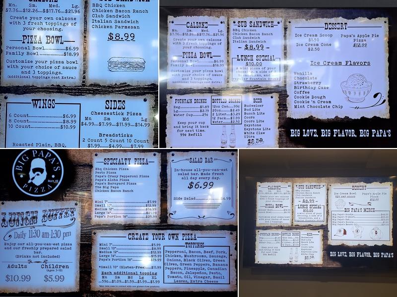 Big Papa's Pizza Menu