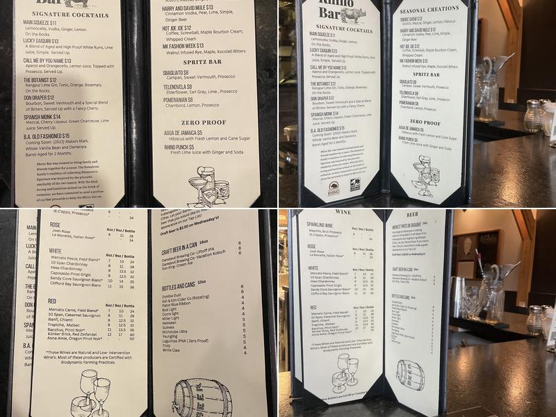 Rhino Bar Menu