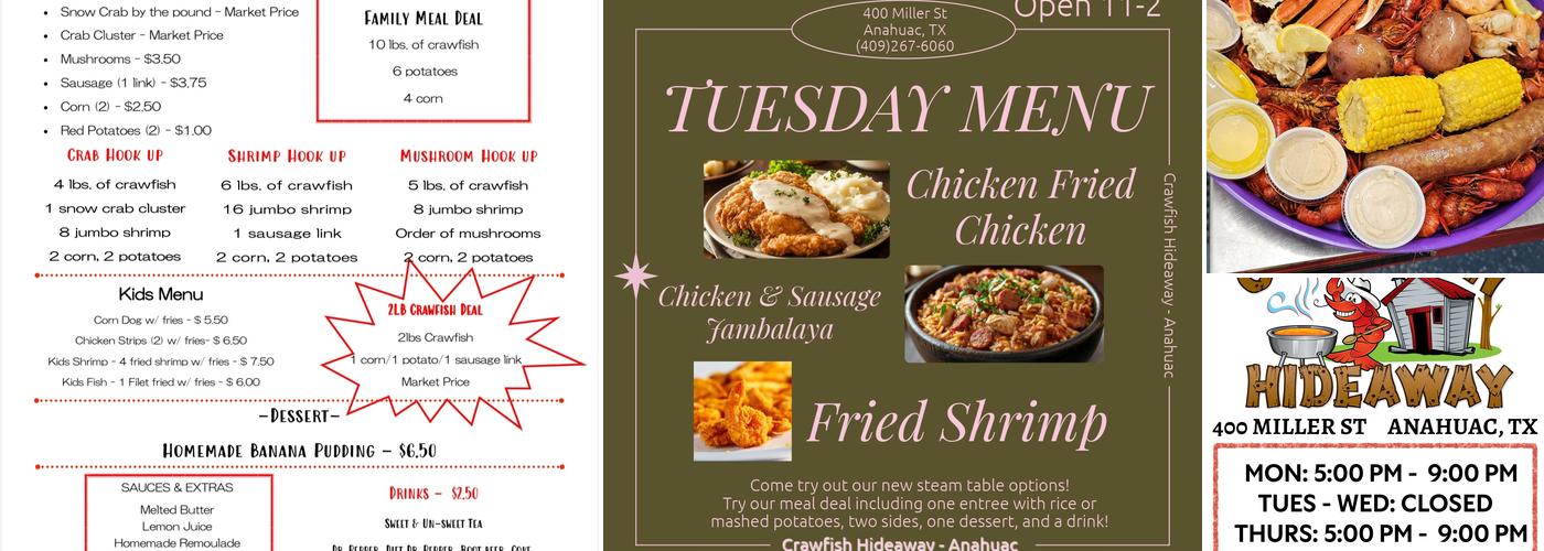 Crawfish Hideaway - Anahuac Menu