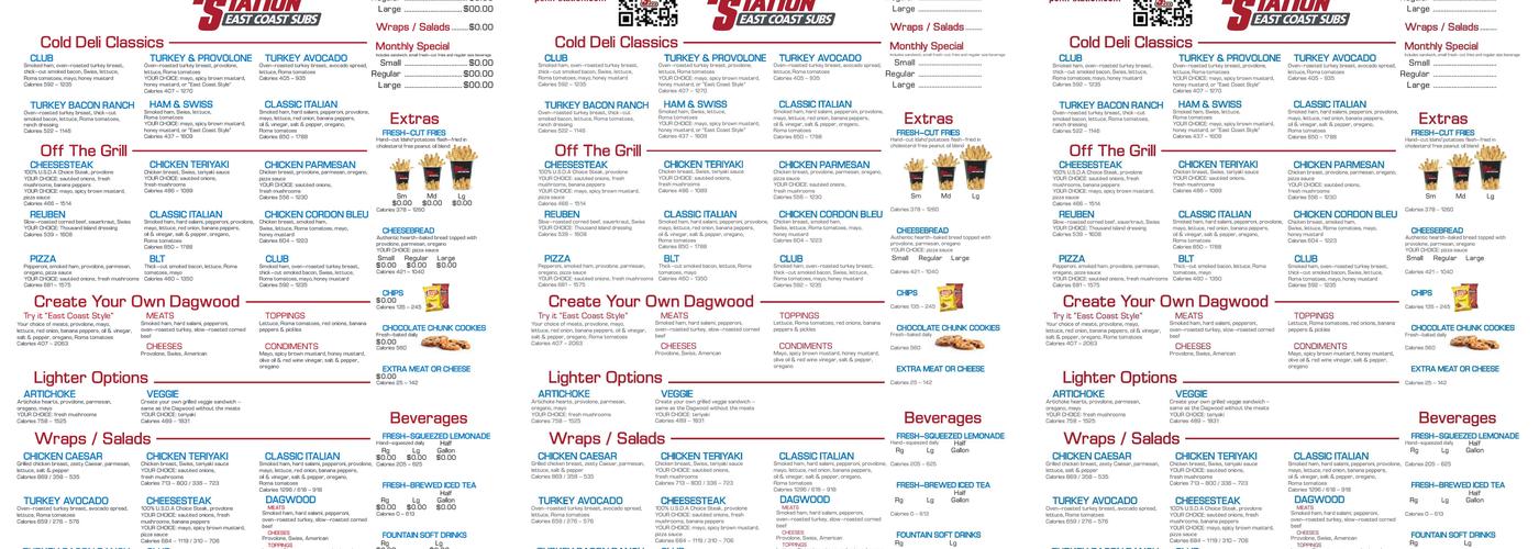 Penn Station East Coast Subs Menu