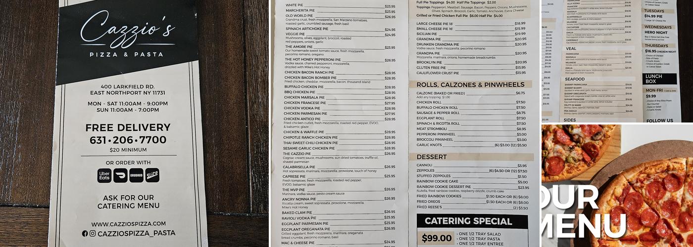 Cazzio's Pizza & Pasta Menu