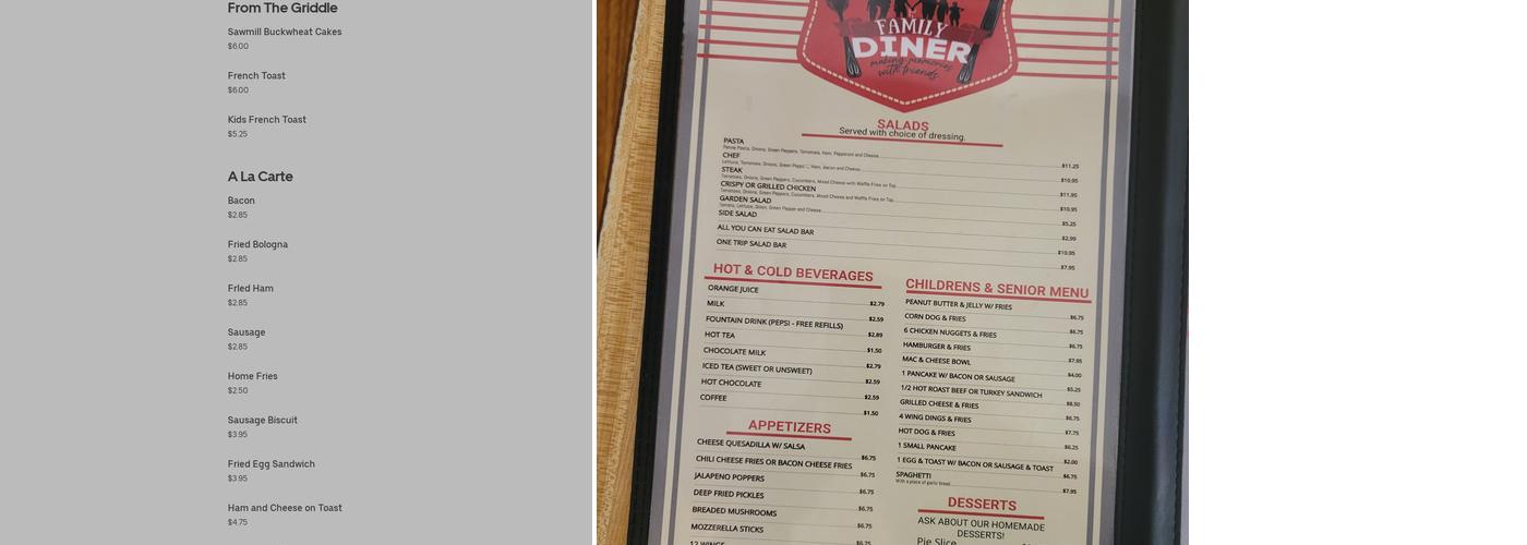 B & J's Family Diner Menu