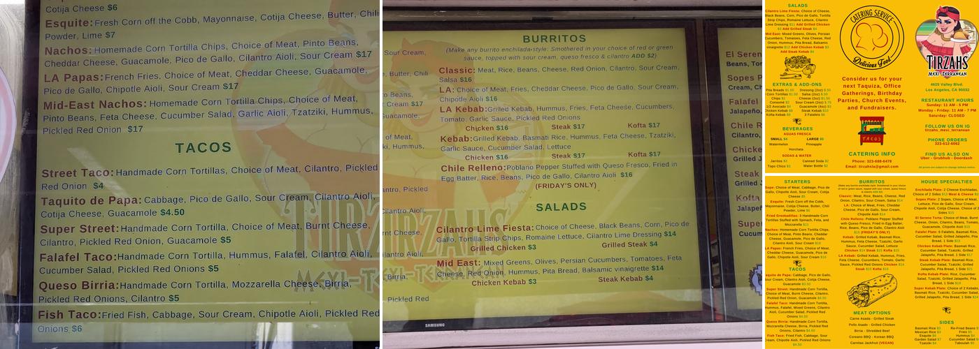 Tirzahs Mexi-Terranean Menu