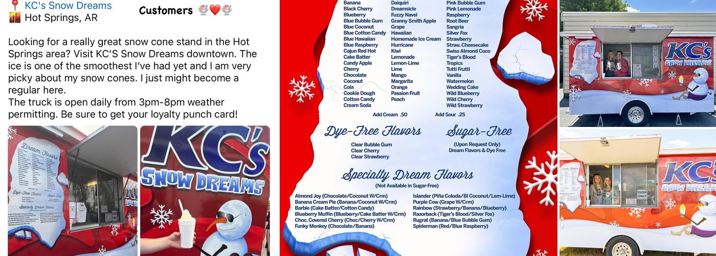 KC's Snow Dreams Menu