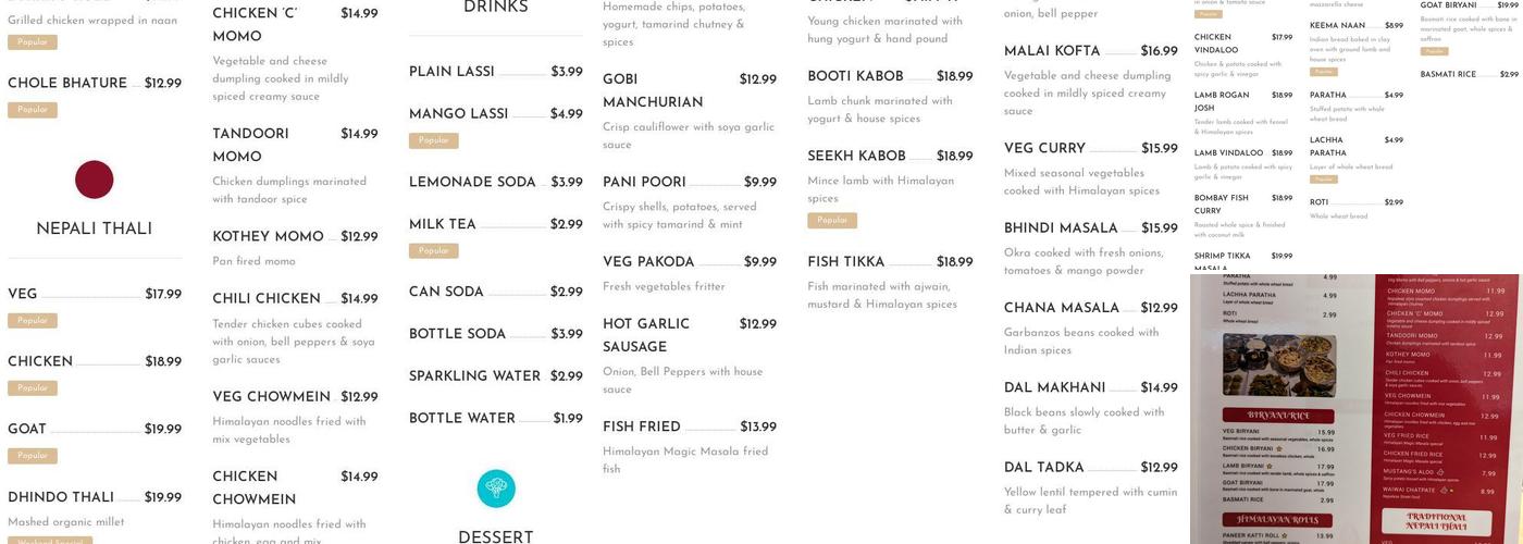 Himalayan Magic Masala Menu