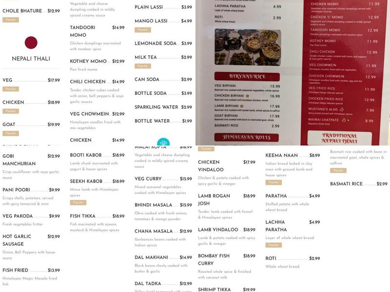 Himalayan Magic Masala Menu