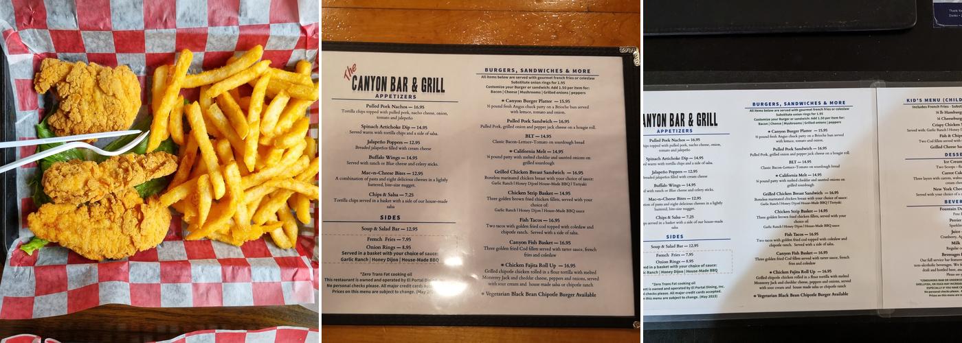 Canyon Bar and Grill Menu