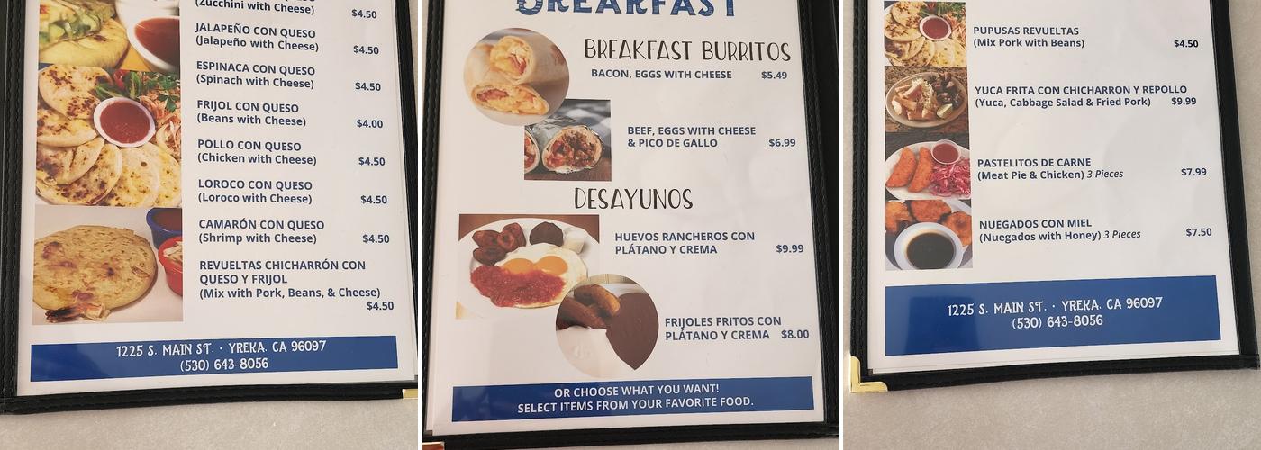 Pupuseria La paz Menu