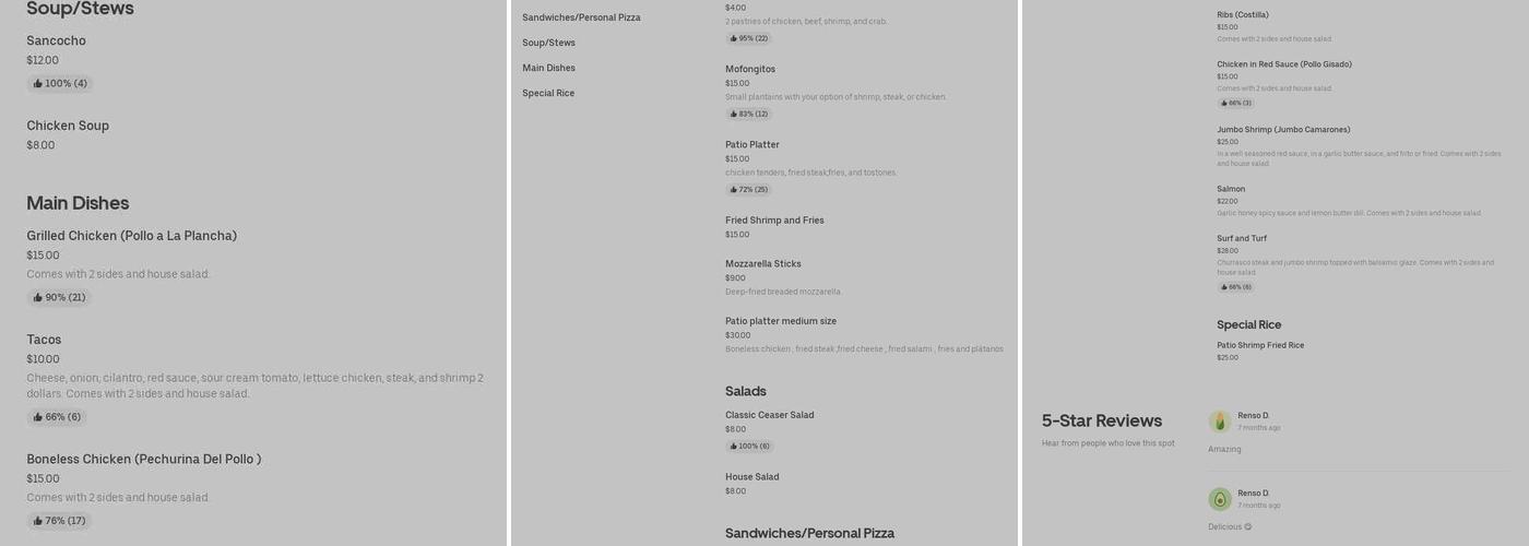 El Patio bar and grill Menu