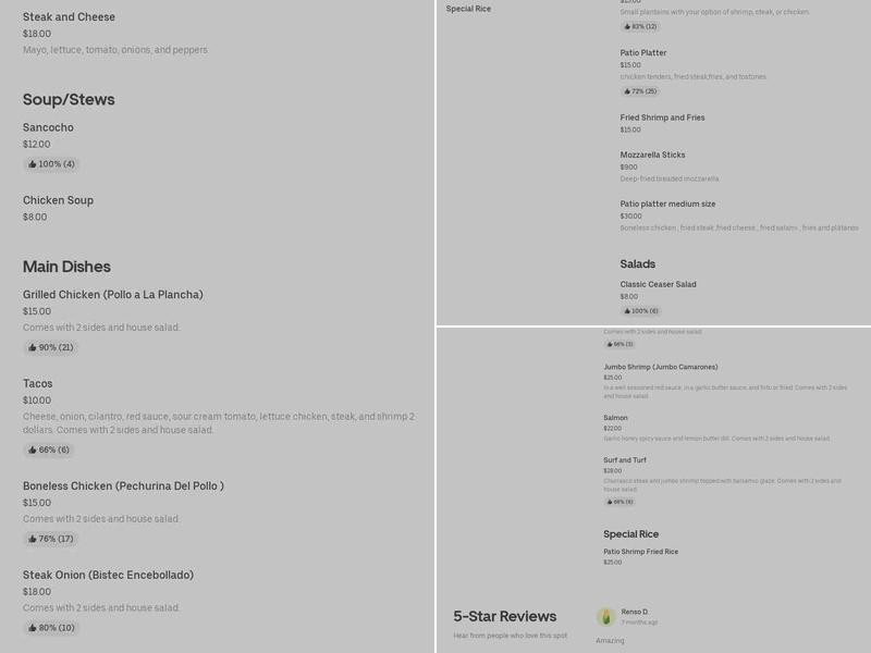 El Patio bar and grill Menu