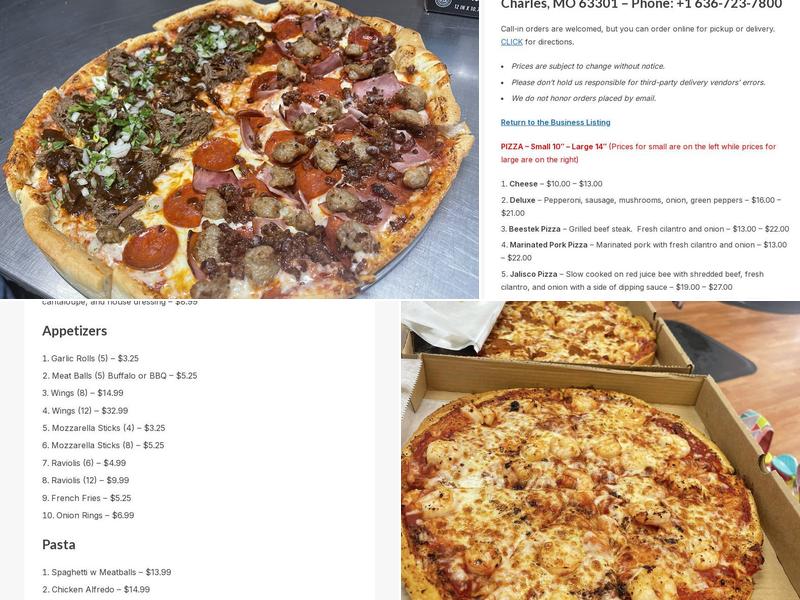 Jalisco pizza Menu