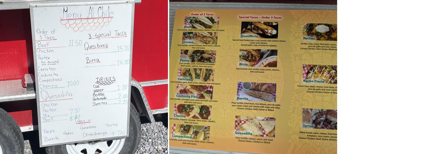 Al Chile Tacos Menu