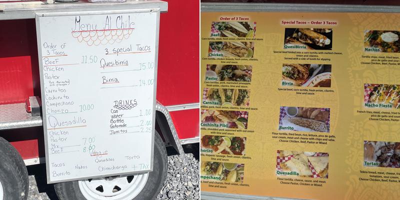 Al Chile Tacos Menu
