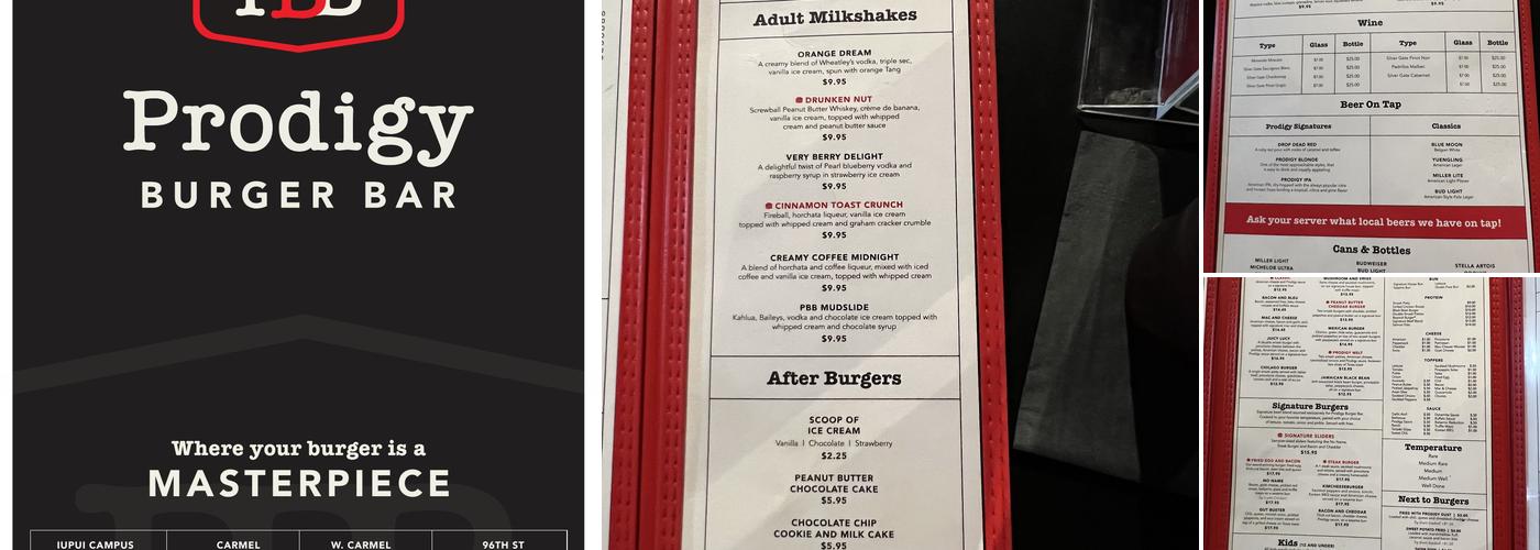 Prodigy Burger Bar Menu