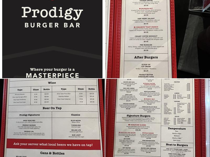 Prodigy Burger Bar Menu