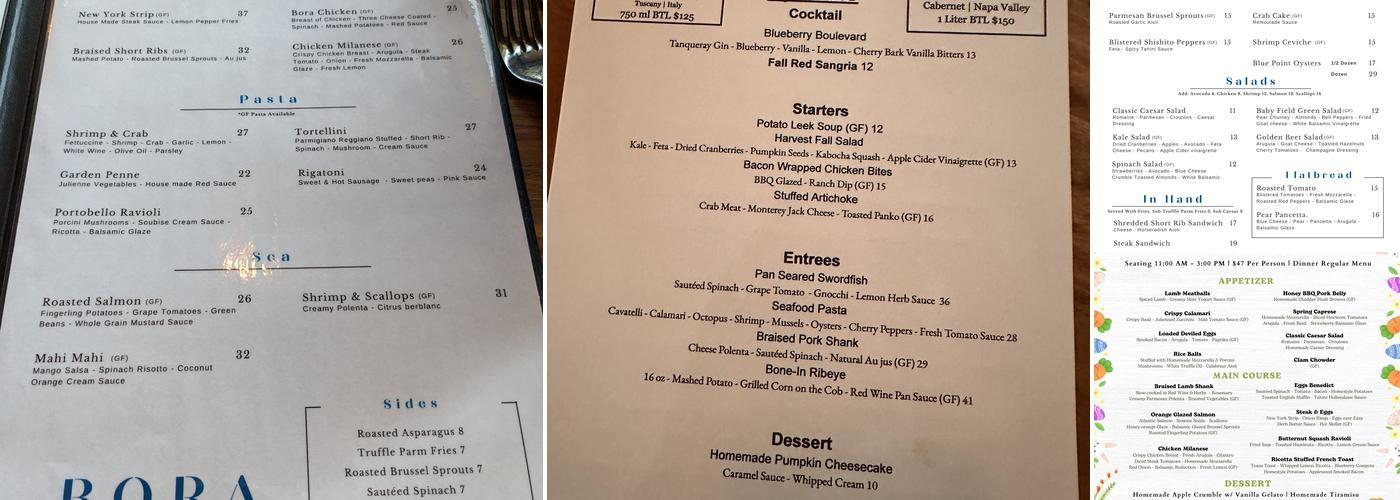 Bora Restaurant Menu