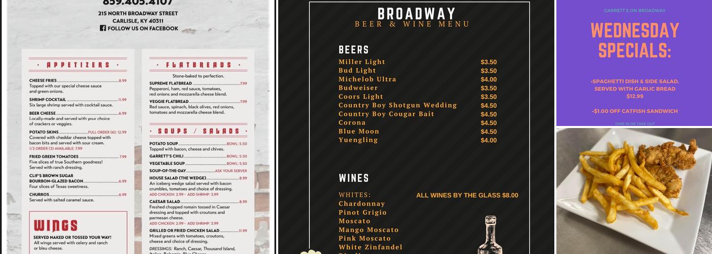 Garrett's On Broadway Menu