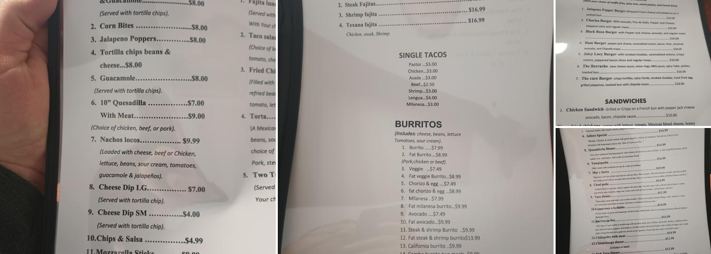 Burger Taco Menu
