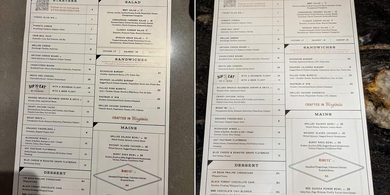 Tysons Rickhouse Menu