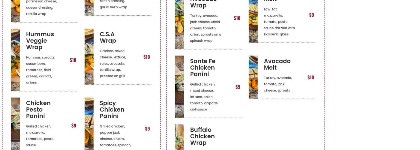 Natural Blends Menu