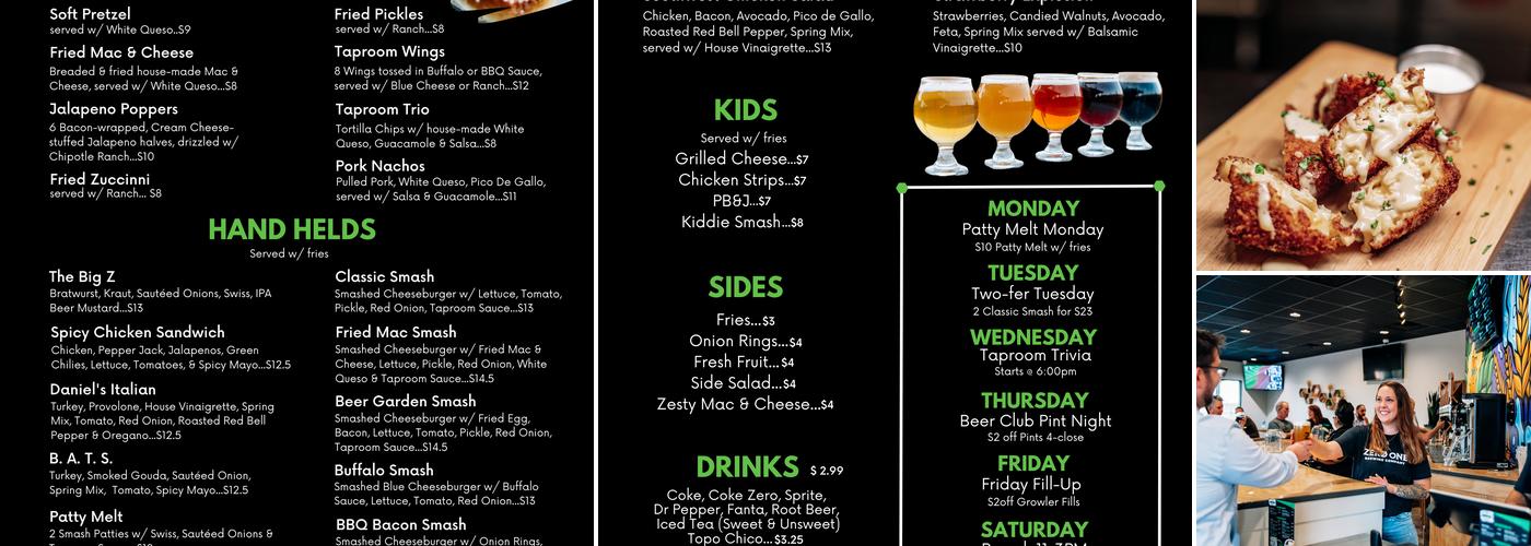 Zero One Taproom Menu
