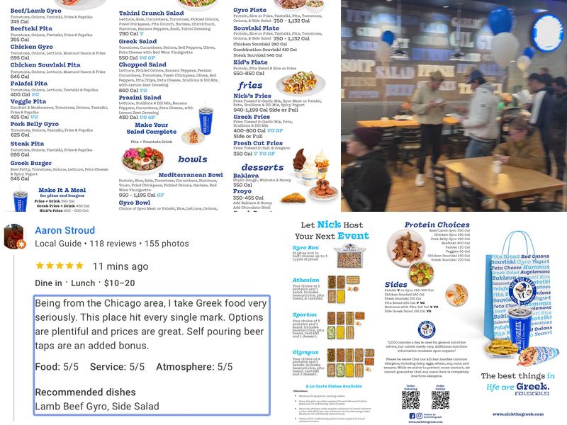 Nick The Greek Menu