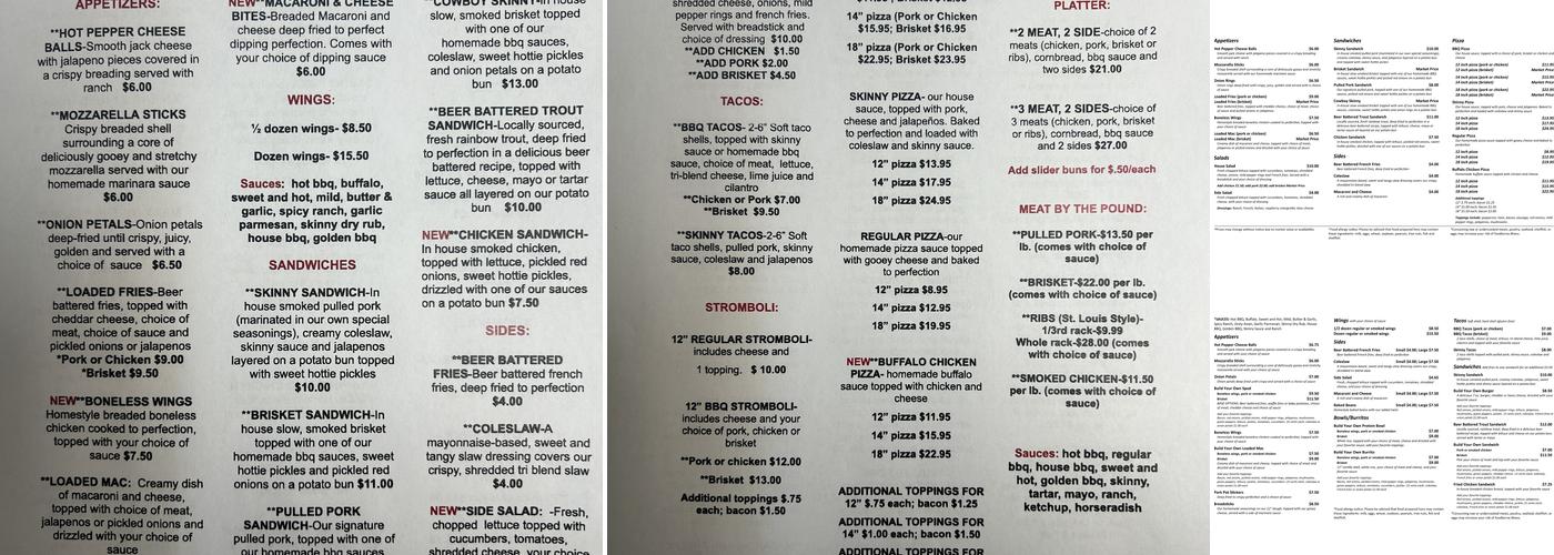 Skinnys BBQ Menu