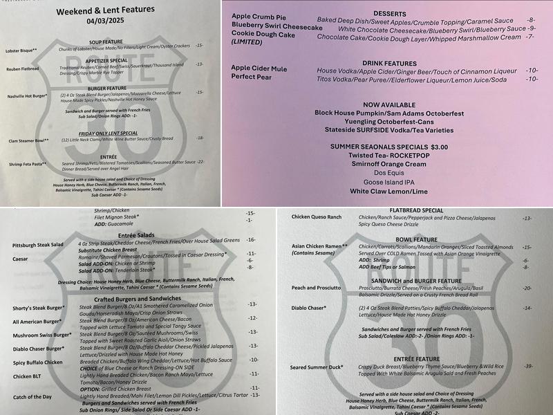 Shortys Restaurant and Bar Menu