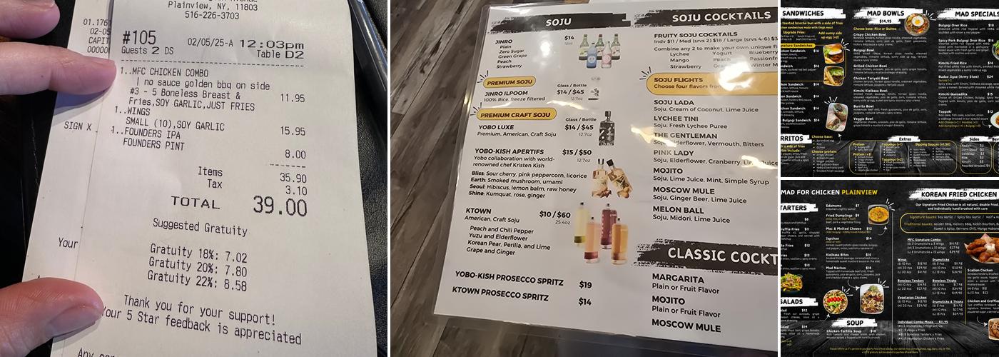 Mad For Chicken Plainview Menu