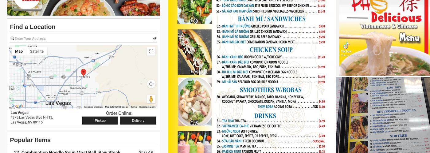 Pho Delicious Menu