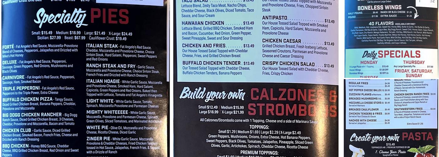 Fat Angelo's Pizzeria Smithfield Menu