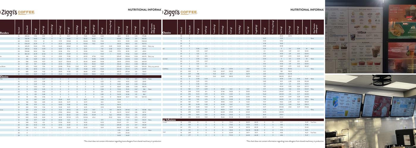 Ziggi's Coffee Menu