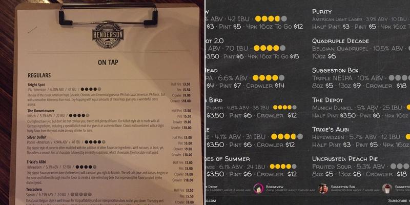 Henderson Brewing Co. Menu
