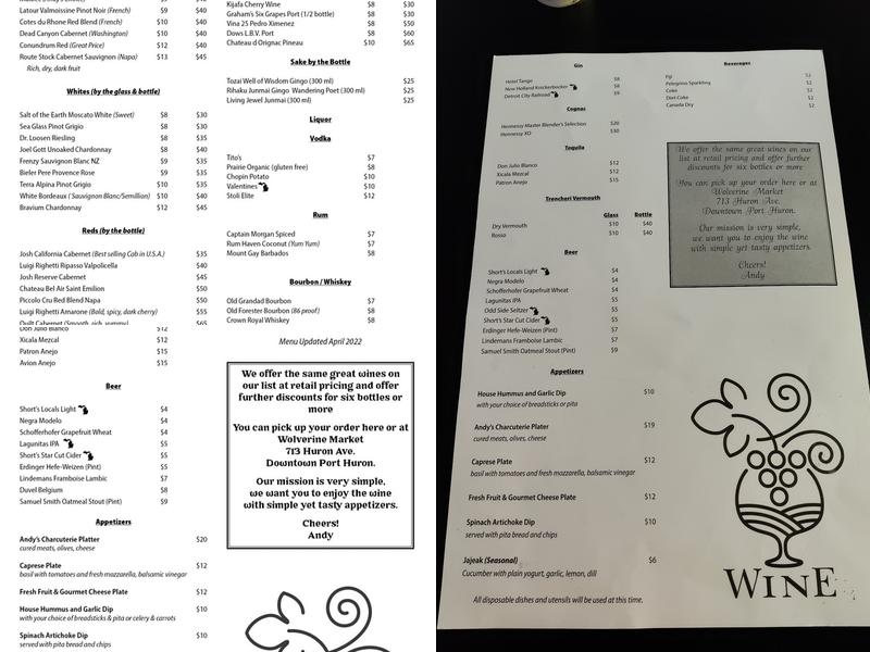 Andy’s Wine Bar Menu