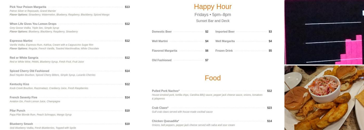 Sunset Bar Menu